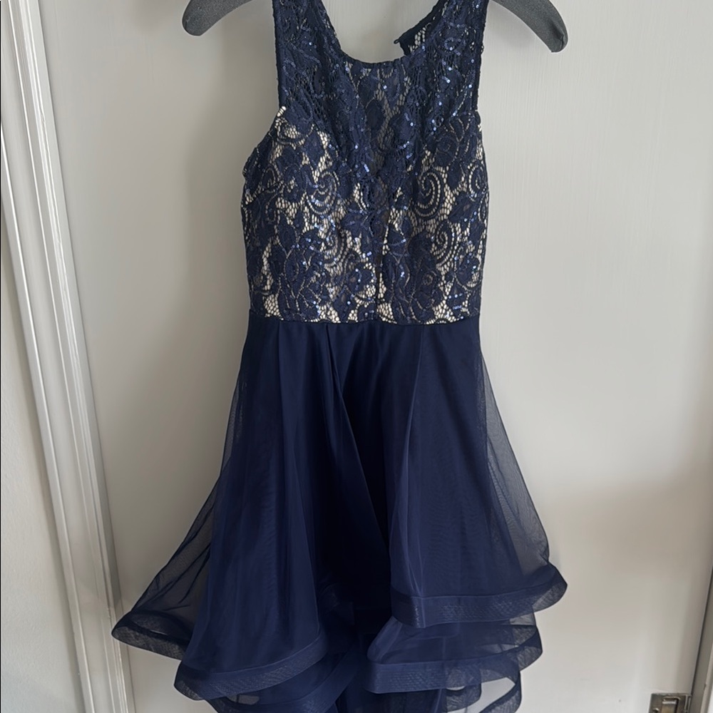 Elegant Navy Blue Lace Kids Dress